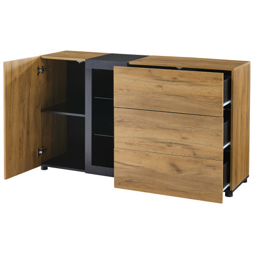 UK Local Modern Sideboard, Side Cabinet, Buffet Cabinet, Sideboard With 3 Drawers, Accent Console Table Storage Cabinet With Glass For Living Room, 140x40x80CM