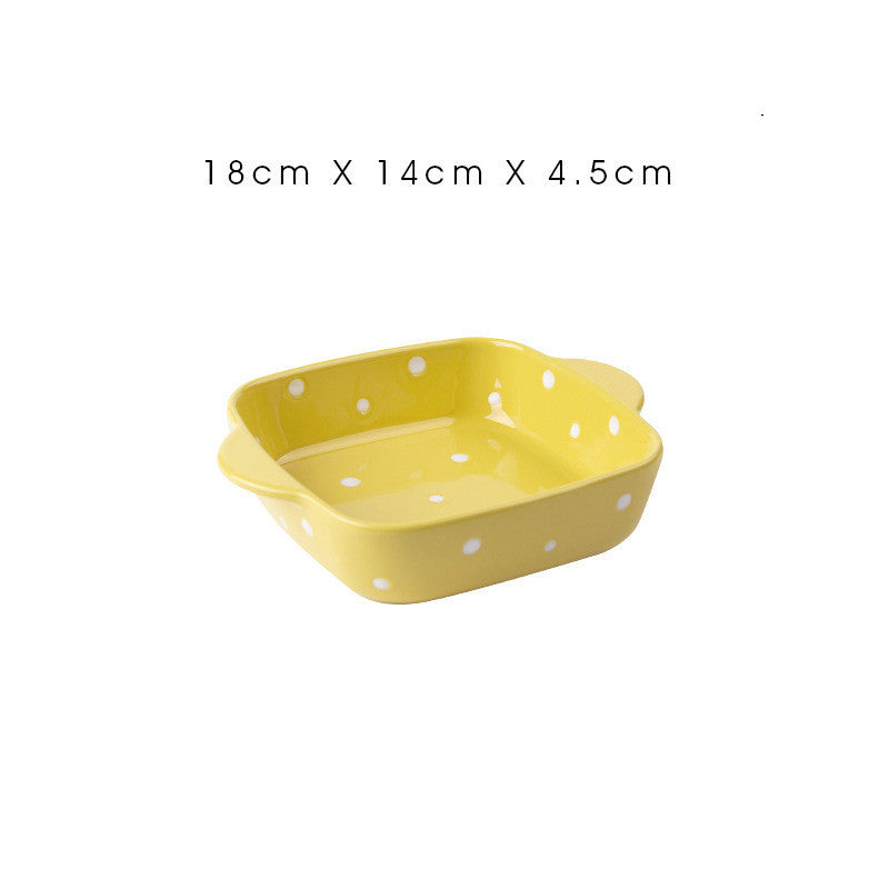 Ceramic Dot Cheese Baked Rice Plate Household Microwave Oven
