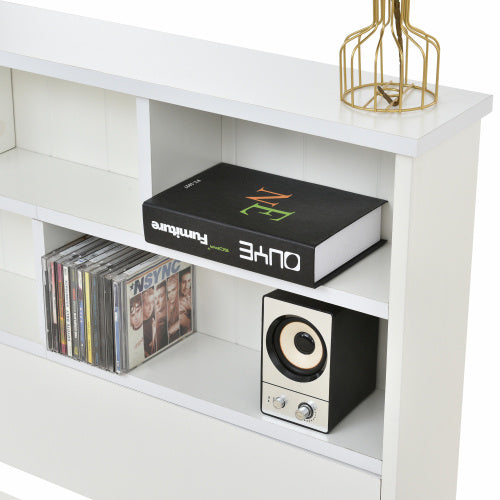 UK Local Bed With Shelves, White Wooden Storage Bed, Underbed Drawer - 4ft6 Double 135 X 190 Cm