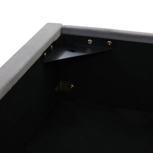 UK Local Upholstered Bed, Double Bed-4ft6 135x190cm, Hydraulic Storage Bed With Directional Lamp And USB Charging, Wide Headboard, Checkerboard Pattern, Without Bedside Tables And Mattress, Velvet, Grey