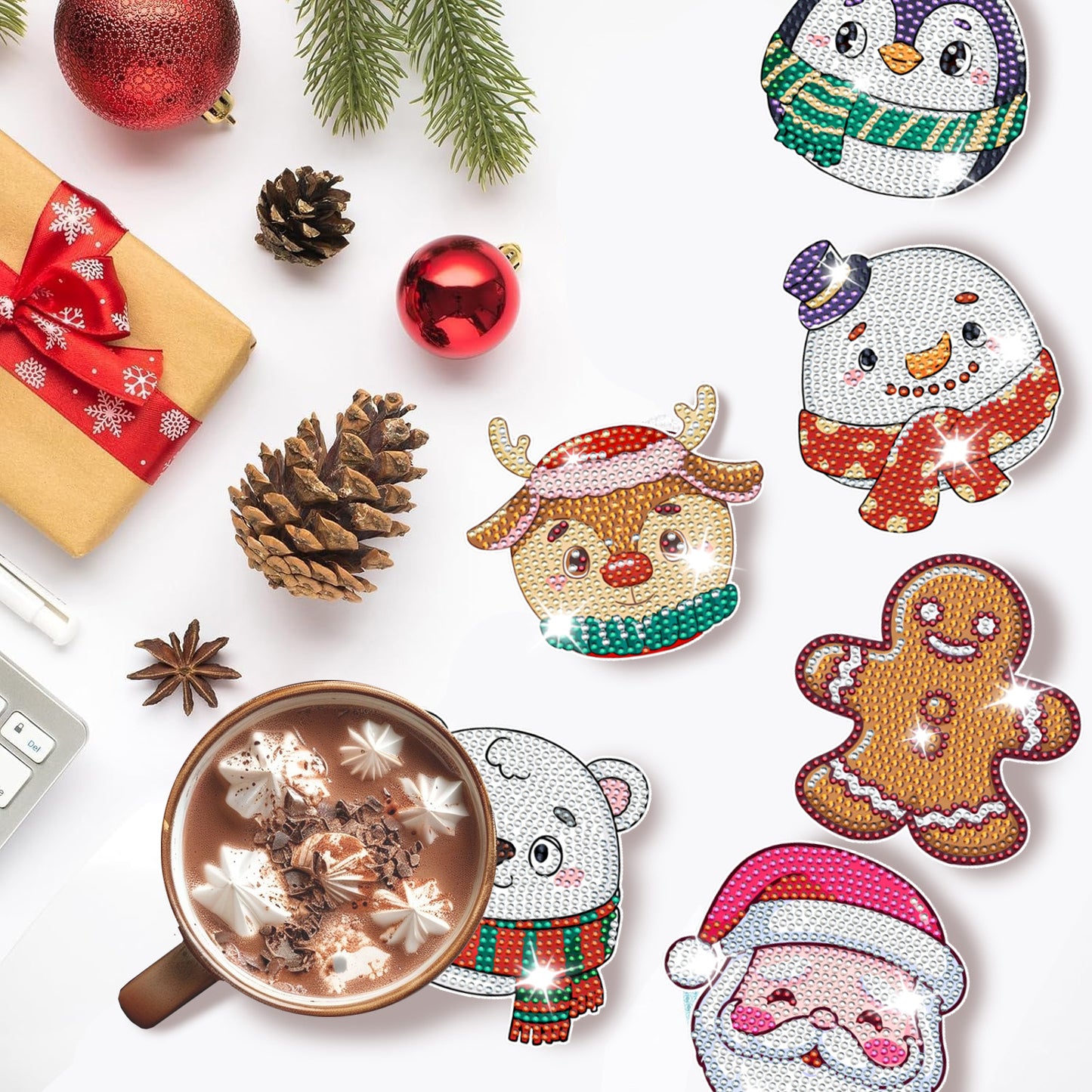 6Packs Christmas Rhinestones Art Coaster