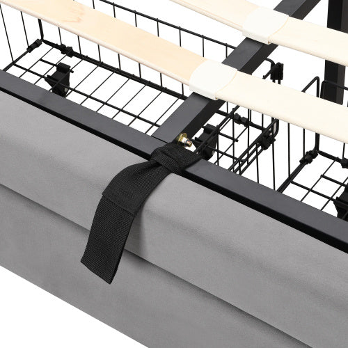 UK Local Upholstered Bed,Double Bed-4ft6 135x190cm, Velvet Fabric, Double Bed, Large Storage Space,With Slats And Headboard,Without Mattress,Grey