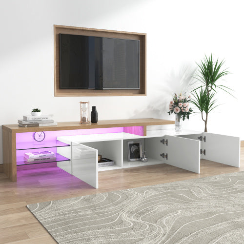 UK Local Modern TV Cabinet Design Stylish And Elegant, Practical Storage, High-gloss White, Wooden Look, Glass Shelves, LED Lighting
