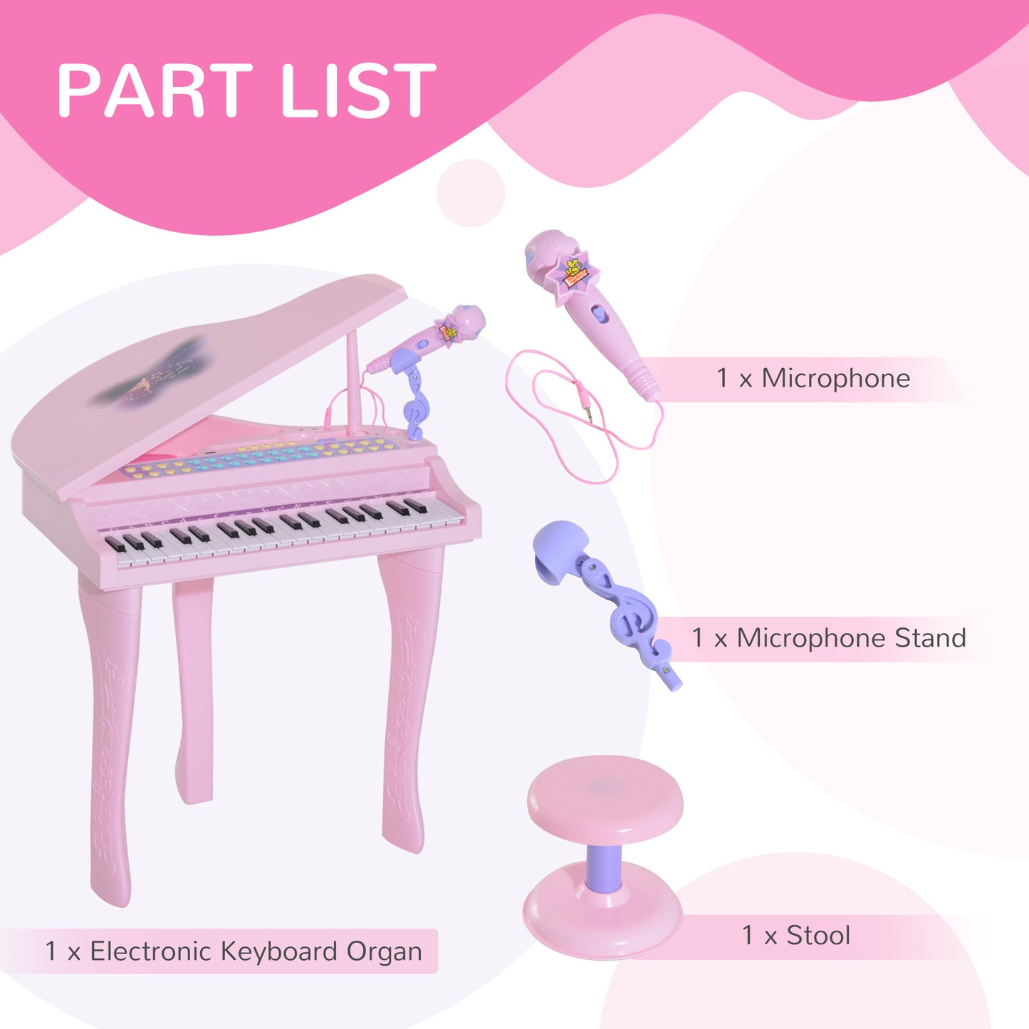 US Local 37-Key Kids Toy Keyboard Piano Musical Electronic Instrument Grand Piano with Microphone