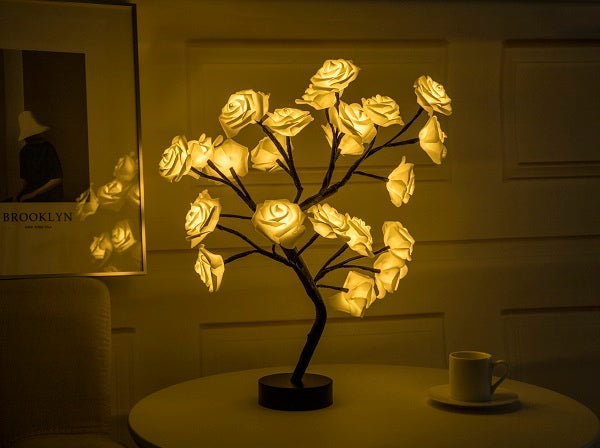 USA Local Rose Flower Lamp USB Battery Operated LED Table Lamp Bonsai Tree Night Lights Garland Bedroom Decoration Lights Home Decor