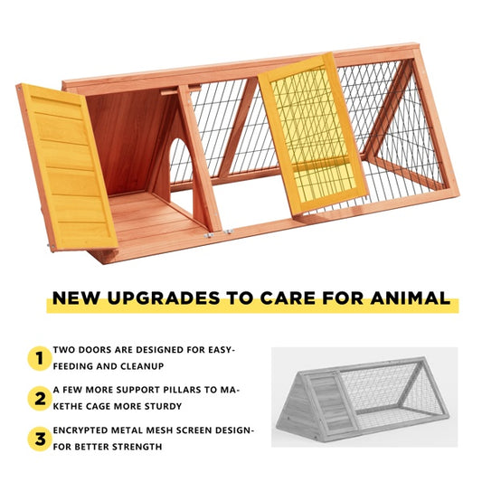 US Local Small Chicken Coop Outdoor A-Frame Quail Cage With 2 Door & Run Cage Wooden Triangle Quail Hutch With Ventilating Wire Poultry Hutch For Small Animal Indoor,Outdoor Use