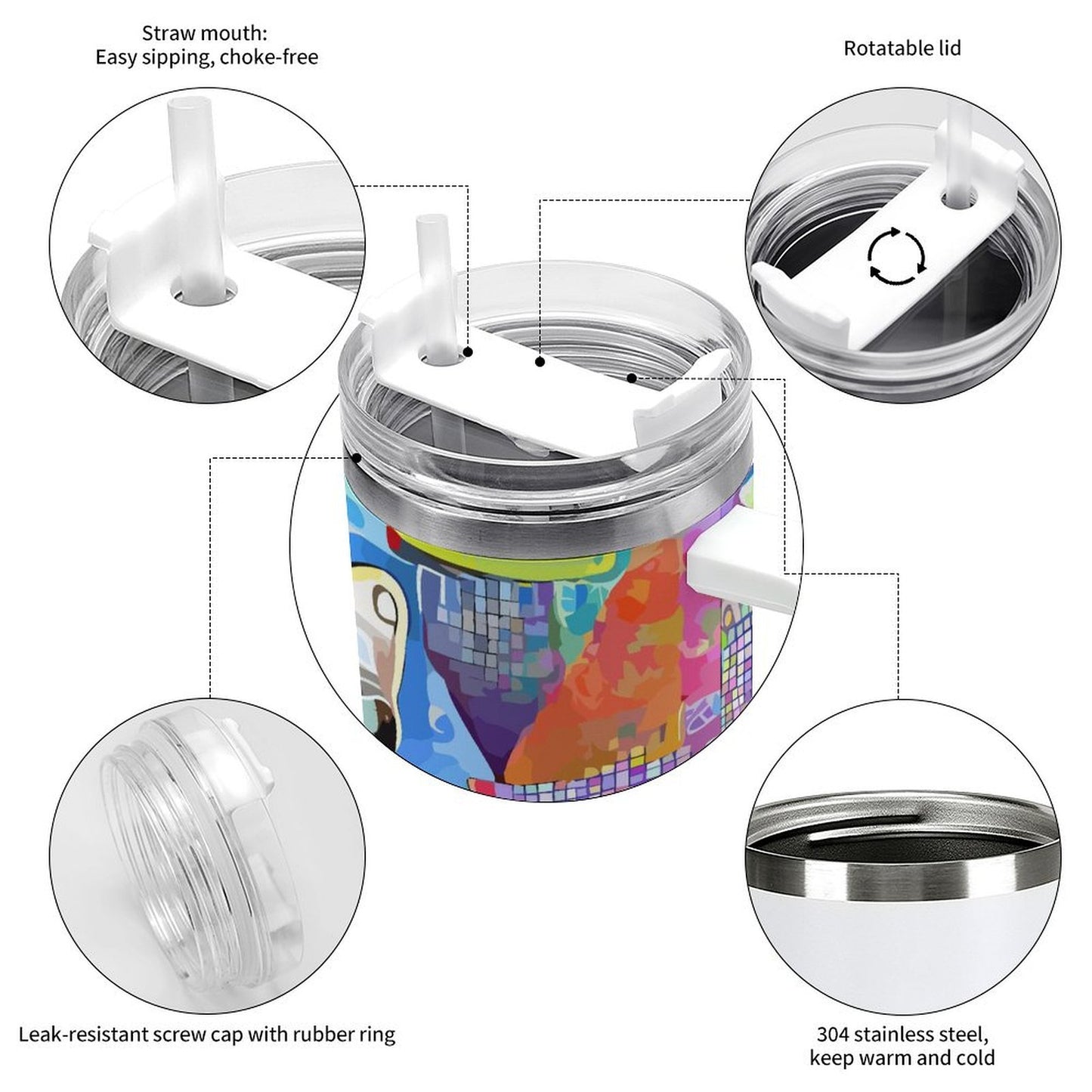 PHDT00522 POD US Local Tumbler 40oz Large Capacity Car Cup Cats, Abstract, Retro