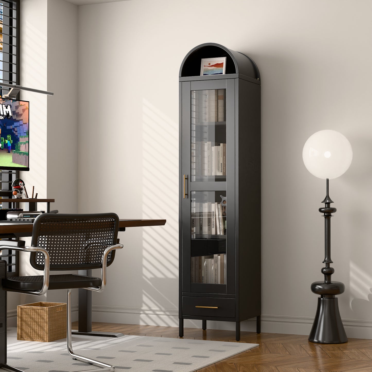 US Local Metal Arched Household Storage Cabinet In Black And White Color