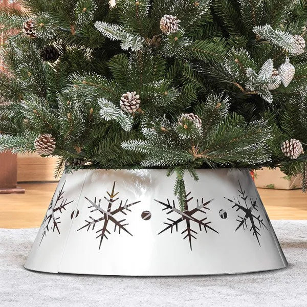 CA Local 26 Christmas Tree Base Cover, Christmas Tree Collar With Hollow Snowflake Patterns For Home Decoration, White