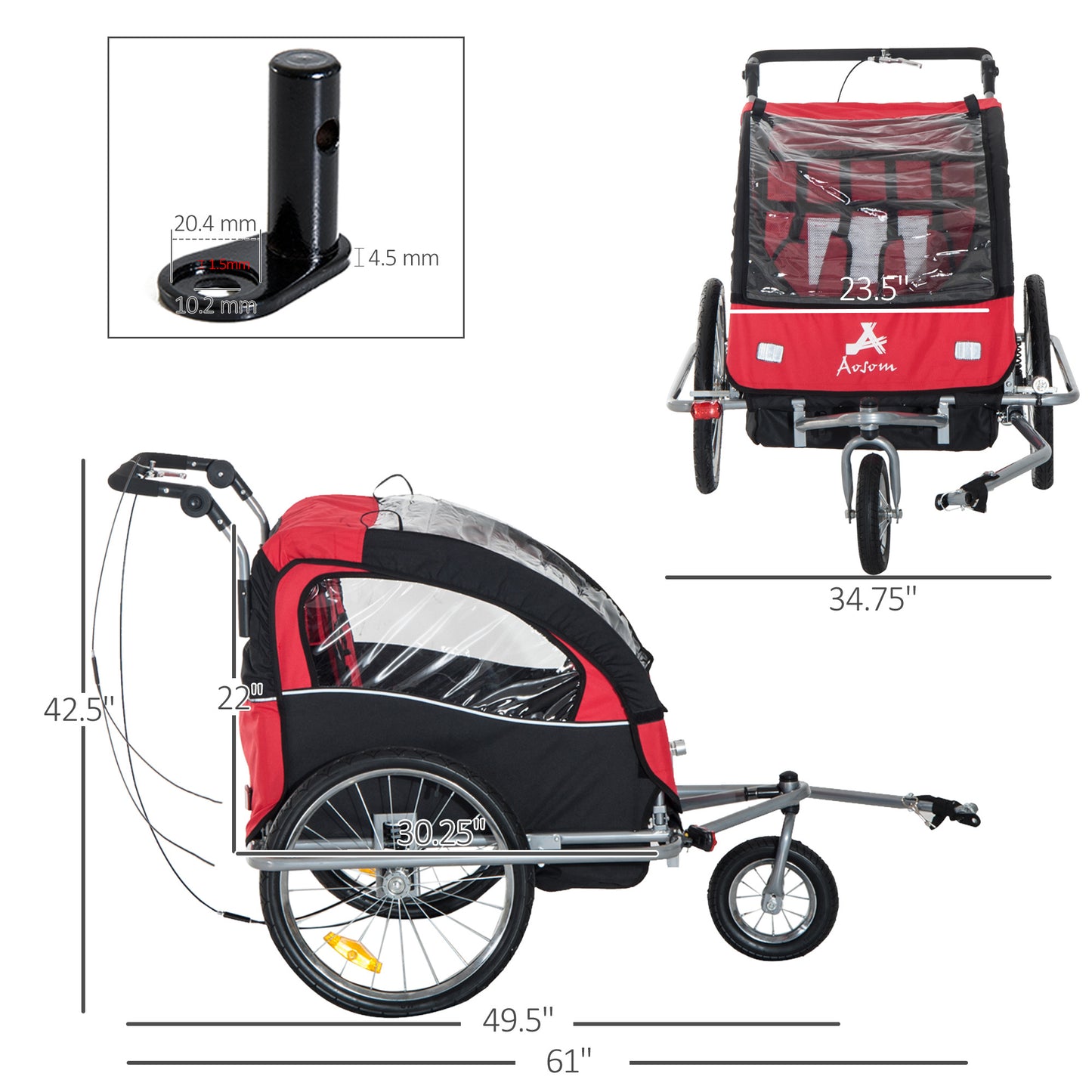 US Local Elite 360 Swivel Bike Trailer for Kids Double Child Two-Wheel Bicycle Cargo Trailer With 2 Security Harnesses