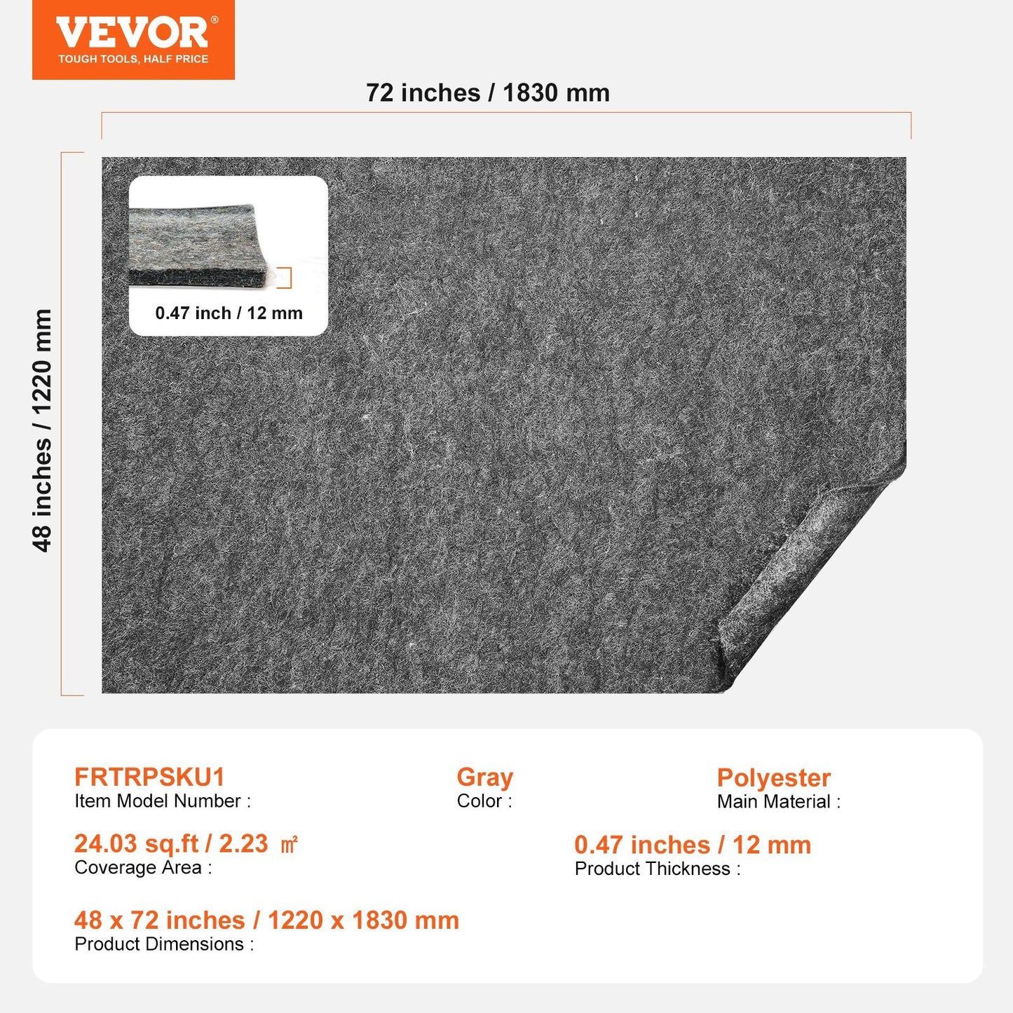 US Local VEVOR Rug Pad Gripper 4X6Protective Carpet Pad 0.47Thick For All Floors