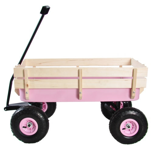 US Local Outdoor Wagon All Terrain Pulling Wood Railing Air Tires Garden Cart