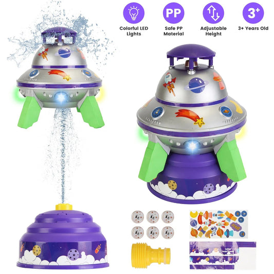 US Local UFO Water Sprinkler Outdoor Summer Rocket Toy With Colorful LED Lights Spinning 1.64FT To 6.56FT Adjustable Height Birthday Summer Gift For Girls Boys Aged Years Old GPCT5465