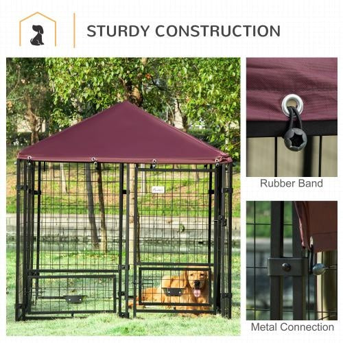 US Local Outdoor Kennel With Rotating Bowl Rack, Walk-in Pet Playpen, Welded Wire Steel Dog Pen, With Waterproof And UV Resistant Awning