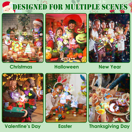 US Local 2 In 1 Holiday Projector Light Projection Lamp Indoor Outdoor With 10-Color Ocean Wave 10 HD Slides 3 Bases Remote Control For New Year Valentine's Day Christmas Halloween Thanksgiving Easter