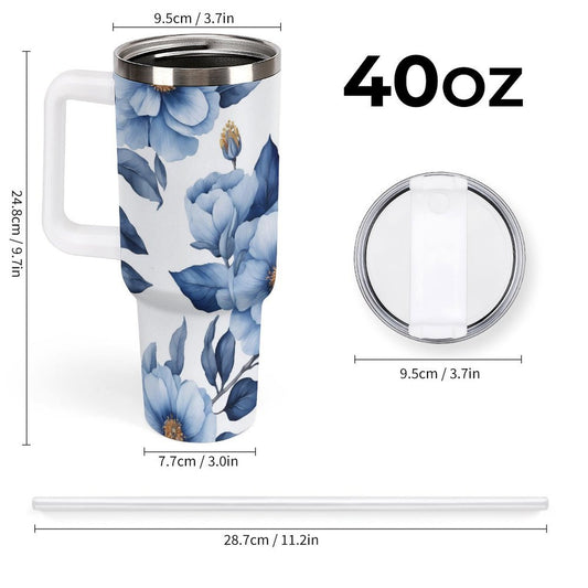 PHDT00034 POD US Local Tumbler 40 oz Large Capacity Car Cup Blue, Flowers, Leaves
