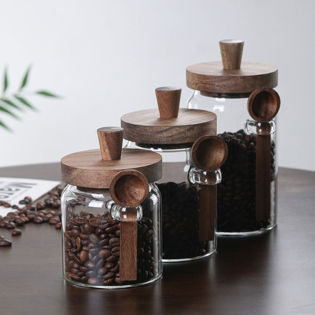 3Pcs Glass Coffee Jars With Spoons,Candy Jars,Biscuit Jars,Storage Jars,Tea Jars
