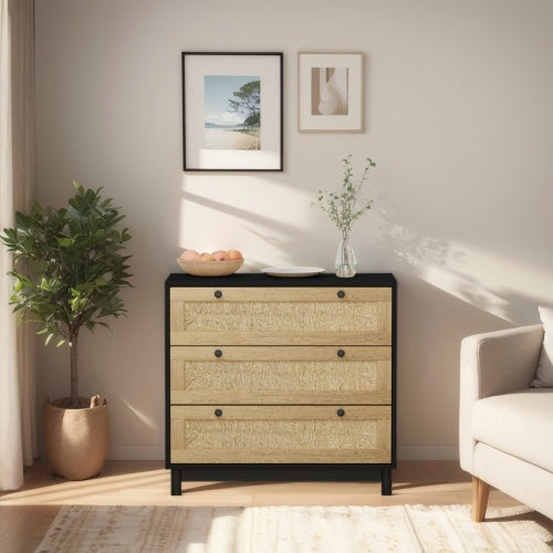 US Local 3 Drawer Storage Cabinet Rope Woven Drawer, Suitable For Bedroom, Living Room, Dining Room, Hallway