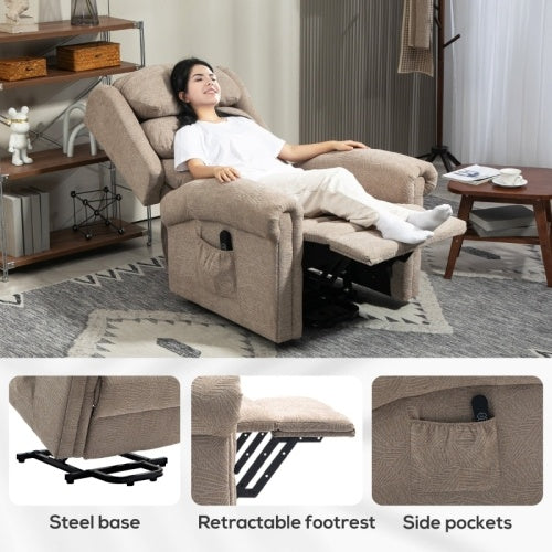 UK Local HOMCOM Velvet-Feel Electric Riser Recliner Chair - Khaki