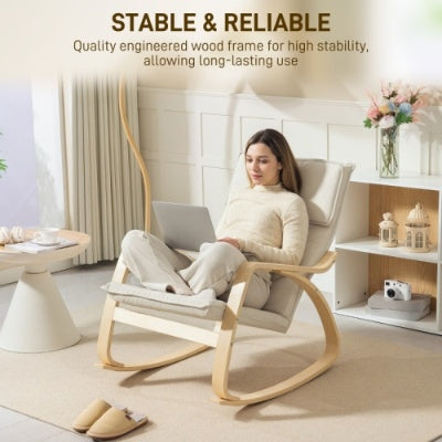 UK Local HOMCOM Comfortable Relax Rocking Chair, Upholstered Lounge Chair Recliner With High Back And Headrest For Living Room, Bedroom, Cream White