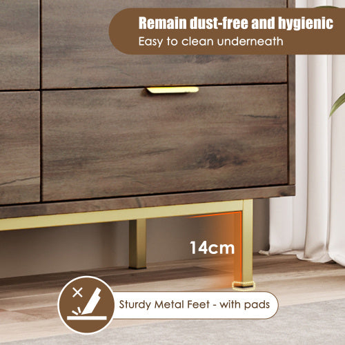 UK Local Sideboard Cabinet Dresser With 6 Drawers, Metal Handles Dresser, Multipurpose Cabinet For Hallway, Bedroom, Living Room, And Children's Room.120 X 40 X 76 Cm, Dark Brown