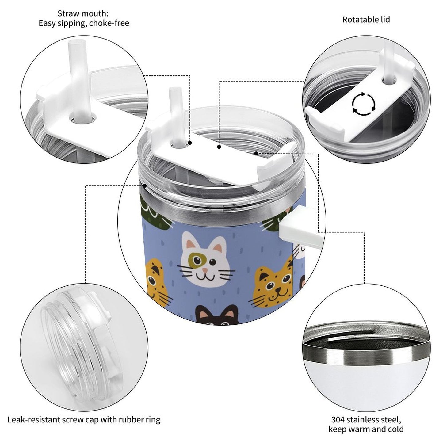 PHDT00258 POD US Local Tumbler 40 oz Large Capacity Car Cup Cat cute blue