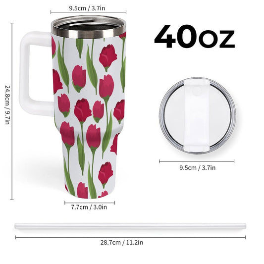 PHDT00445 POD US Local Tumbler 40 oz Large Capacity Car Cup Roses, Red Green