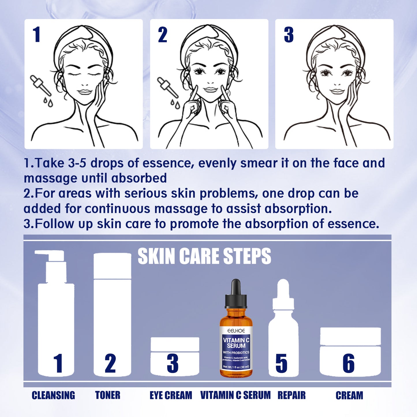 US Local EELHOE Anti-aging Vitamin C Facial Essence, Reduces Spots Acne Fine Lines, Moisturizes Facial Essence