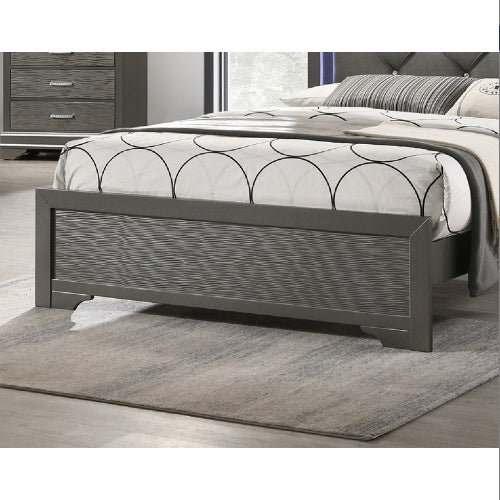 US Local Dark Gray Faux Leather Tufted Headboard 1pc Queen Size Bed W LED Bedroom Furniture Gray Unique Texture FB Solid Wood