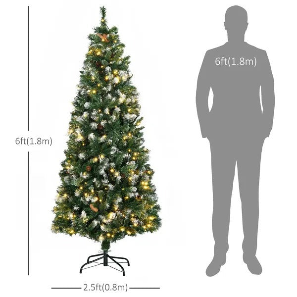 CA Local 6' Decorated Christmas Trees, Skinny Prelit Artificial Christmas Tree With Snow-dipped Branches, Auto Open, Pinecones