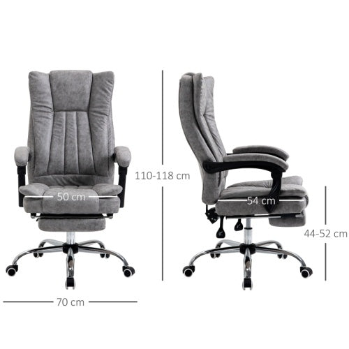 UK Local Vinsetto Home Office Chair Microfibre Desk Chair With Reclining Function Armrests Swivel Wheels Footrest Grey