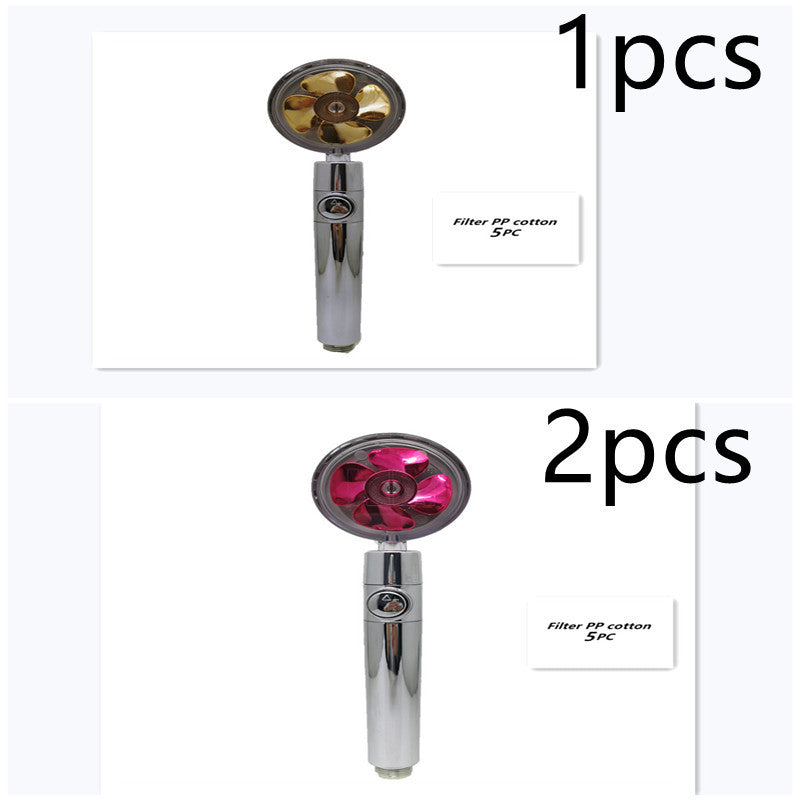 US Local Propeller Driven Shower Head With Stop Button And Cotton Filter Turbocharged High Pressure Handheld Shower Nozzle