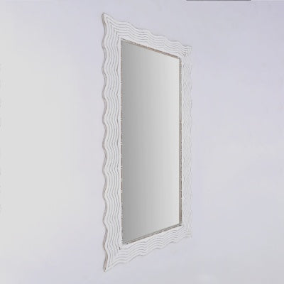 US Local Rustic White Solid Wood Handcarved Wave Design Rectangle Mirror Accent-36 X 72