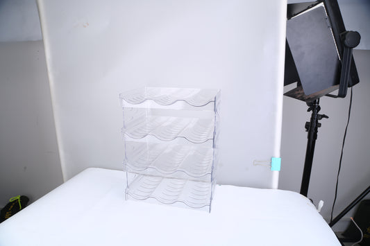 US Local 1Pc 4 Tier Bottle Storage Holder 12 Bottles Transparent Stackable Bottle Organizer Standing Drink Holder Shelf For Kitchen Fridge Cabinet Pantry