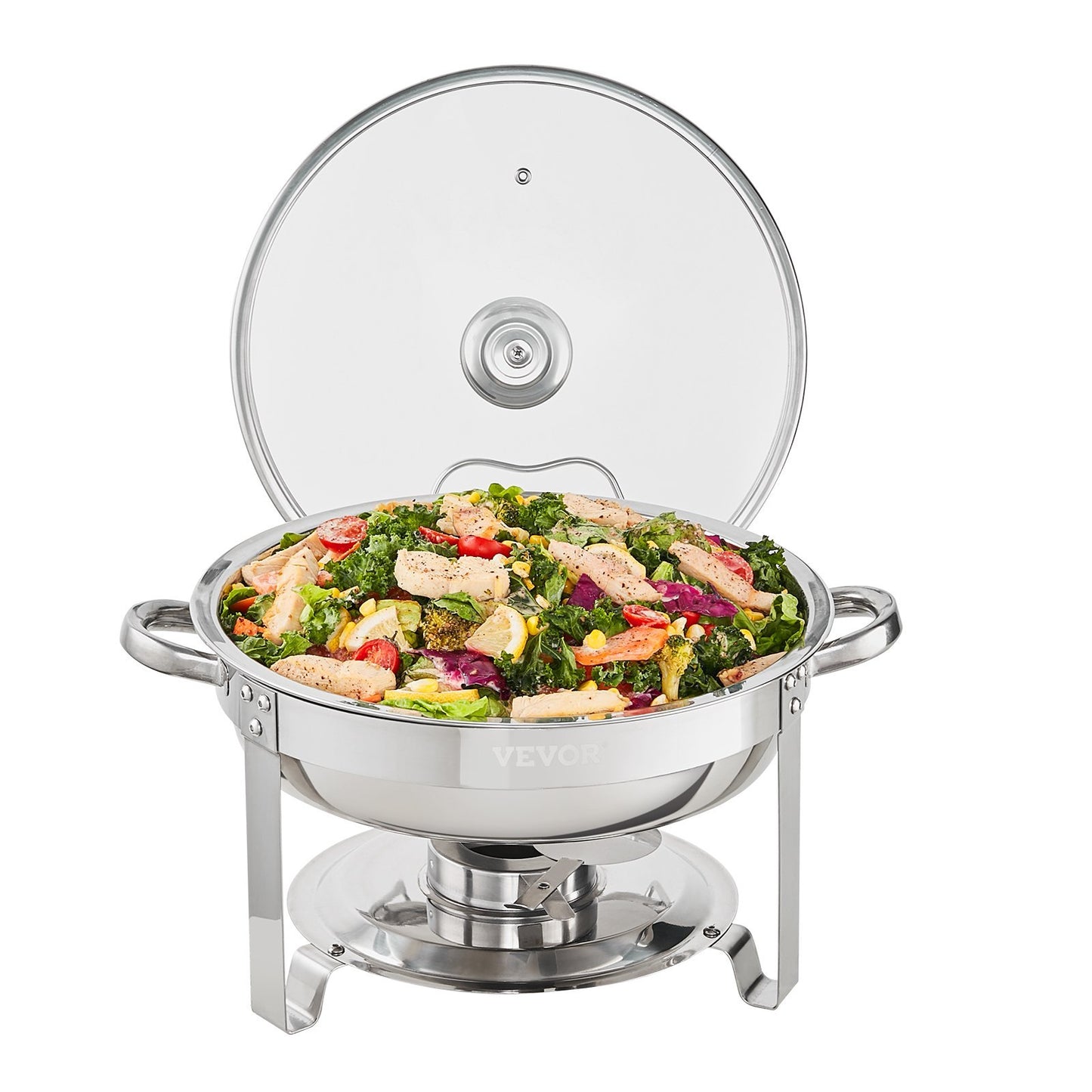 US Local VEVOR 2-Pack Round Chafing Dish Set With Full-Size 4Qt Pan Glass Lid Fuel Holder