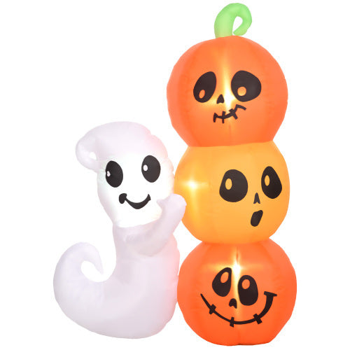 HOMCOM 5ft Inflatable Halloween Decoration Ghost And Pumpkin, Blow Up Outdoor LED Yard Display, Waterproof