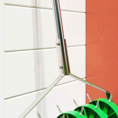 UK Local Outsunny Rolling Lawn Aerator, Manual Grass Spike Roller, Heavy Duty Garden Aerator With 3 Piece Detachable Handle And T-bar Grip, Outdoor Garden Lawn Tool, Dark Green