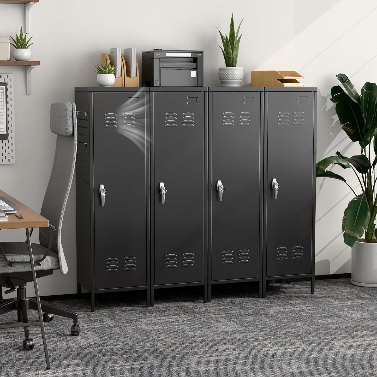 US Local Metal Lockers For Employees With Handle,Metal Storage Locker With 2 Pegboard & 5 Hooks For Gym, School, Office,Home,Garage,Black