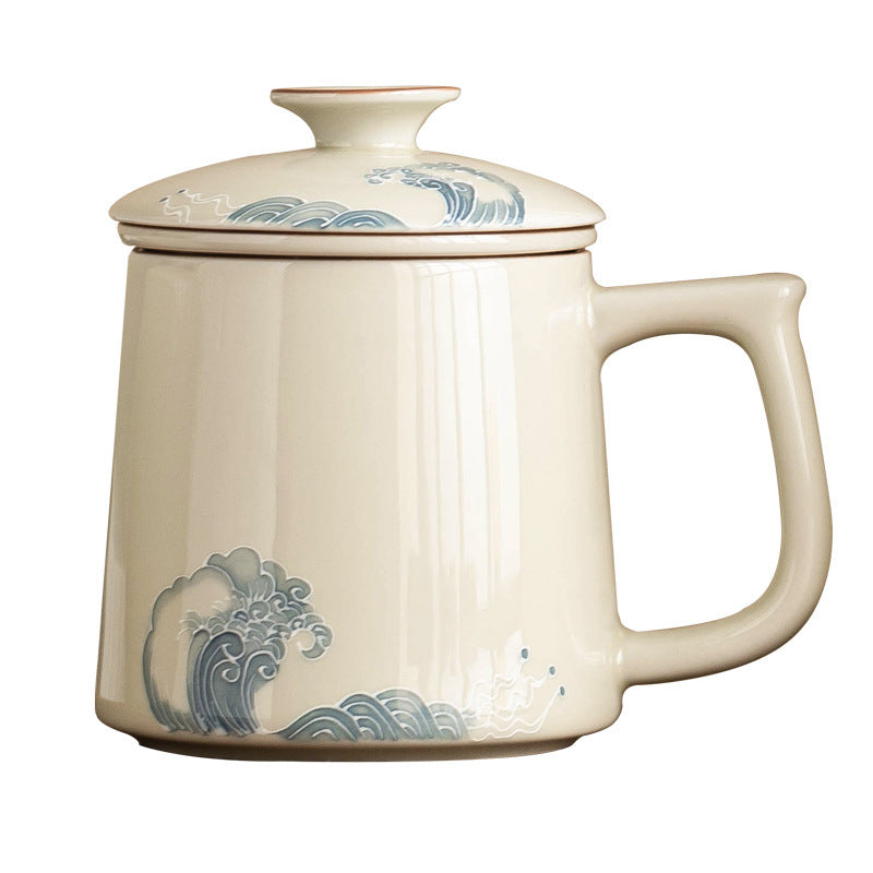 Hand-painted Heap Carving HAILANG Office Cup Home Tea Separation Mug