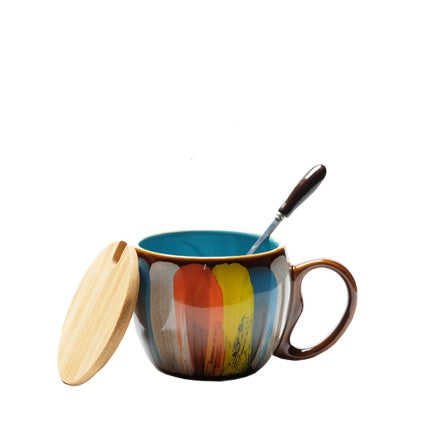 USA Local Creative ceramic cup milk cup water cup coffee cup breakfast cup couple cup to cup mug with lid spoon