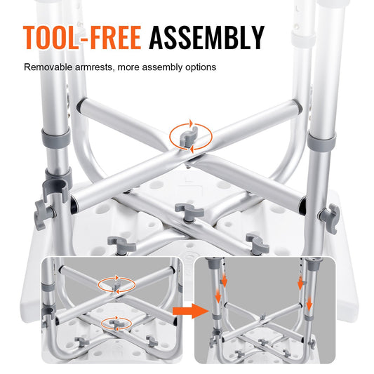 US Local VEVOR Shower Chair For Inside Shower, Adjustable Height Shower Stool With Crossbar Support, Shower Seat For Shower Tub, Non-Slip Bench Bathtub Stool Seat For Elderly Disabled Adults Handicap, 500 Lbs