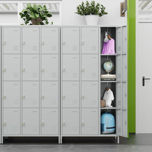 US Local Metal Lockers For Employees With 12 Door & Hooks,Metal Storage Locker With Lock And Card Slot For School Office Garage Gym Bedroom Home,Assembly Required,12 Doors Light Grey