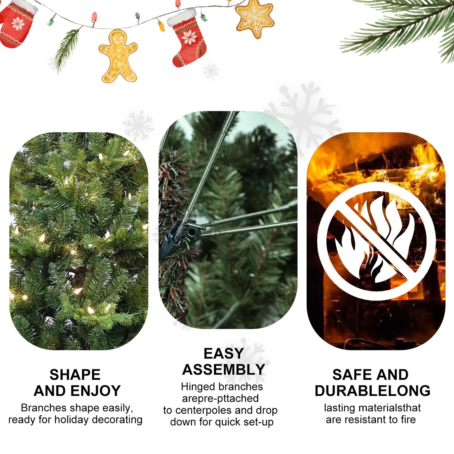 US Local PVC Christmas Tree, Christmas Decorations, Green, With Lights
