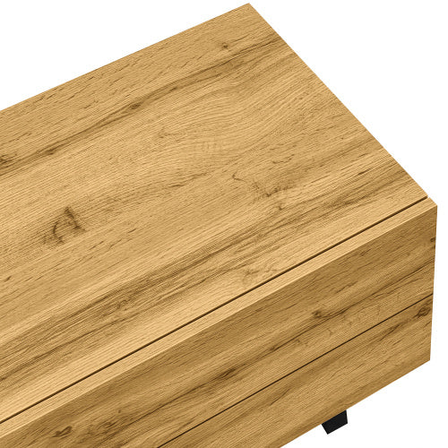 UK Local Colorblock TV Cabinet, Simple Contrasting Color Design, Three Doors And Two Compartments, U-Shaped Metal Legs, Retro Wood Grain