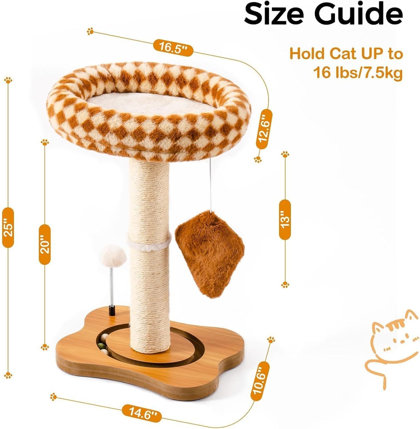 Mewoo Cat Scratching Post With Bed - Small Cat Tower With Sisal Scratcher, Removable Perch & Ball Track Toys For Indoor Cats Brown, Medium