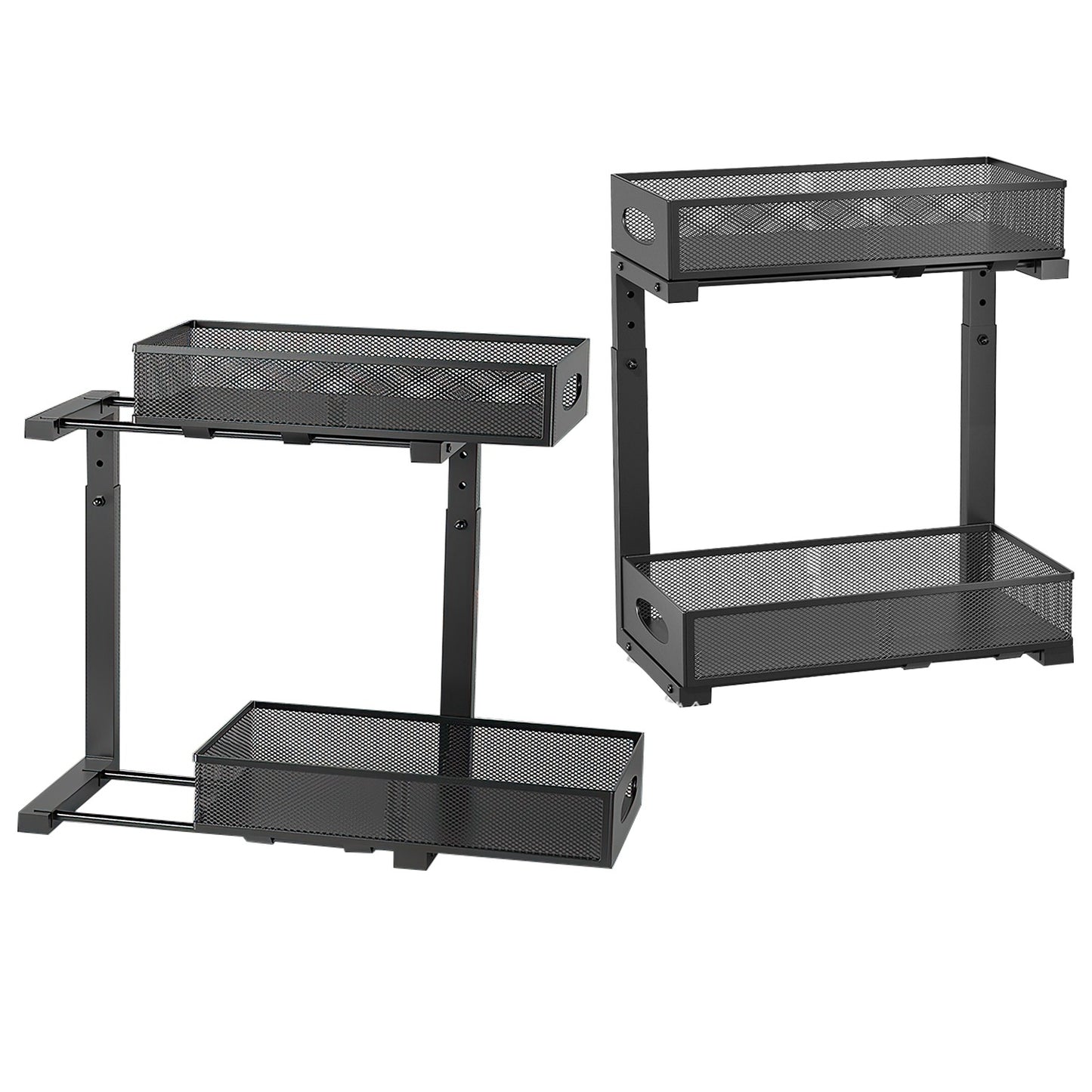 US Local 2Pcs Under Sink Organizer 2 Tier Pull Out Cabinet Baskets Storage Shelf Sliding Storage Drawers Rack With 5 Adjustable Height Mesh Baskets For Home Kitchen Bathroom Office