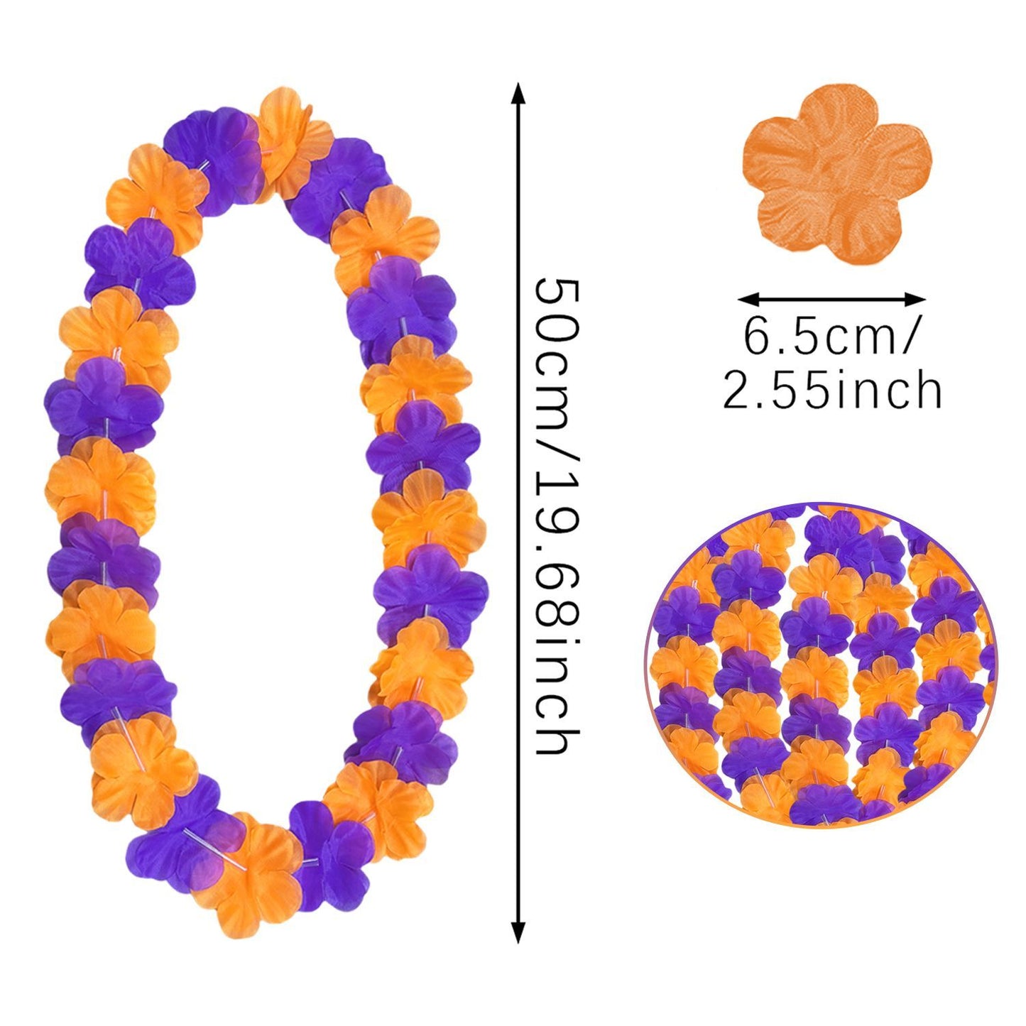 24 Pcs Halloween Leis Hawaiian Leis Necklace Tropical Flower Lei Floral Luau Party Decorations Orange Purple Dance Garland Headbands Photo Booth Photo Props For Halloween Birthday Trick Or Treat Party