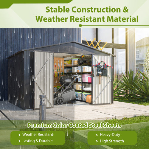 10X8 FT Outdoor Storage Shed, All Weather Metal Sheds With Lockable Doors, Tool Shed For Garden, Patio, Backyard, Lawn, Black