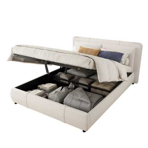 UK Local Upholstered Bed, Hydraulic Bed With Storage Function, 4ft6 Double Bed 135x190cm, Durable And Sturdy, Removable Soft Headboard Backrest, Velvet Plywood, Grey