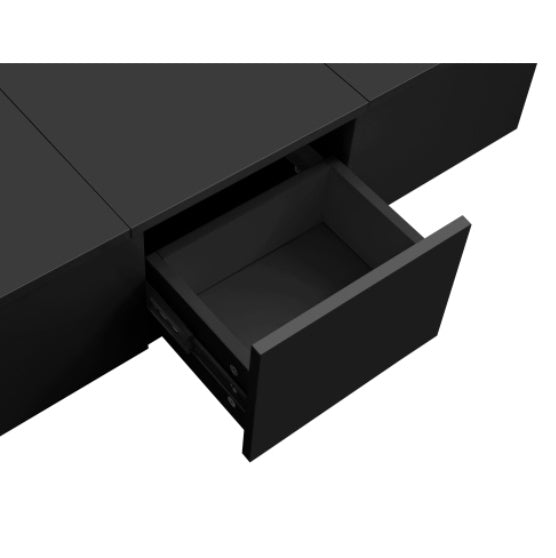 UK Local Coffee Table, Black High-Gloss Living Room Table With Push-Pull Storage Structure, Double-Sided Drawers